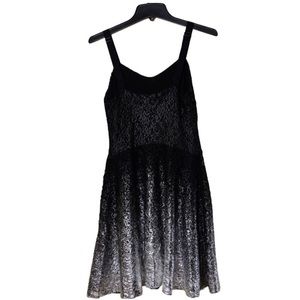Free People Women's Sz M Foiled Ombre Black Silver Lace Fit Flare Skater Dress